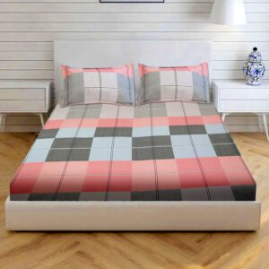Glace Cotton Flat Double Bed Sheet with 2 Pillow Cover 90 x 100 Inches (Checks)