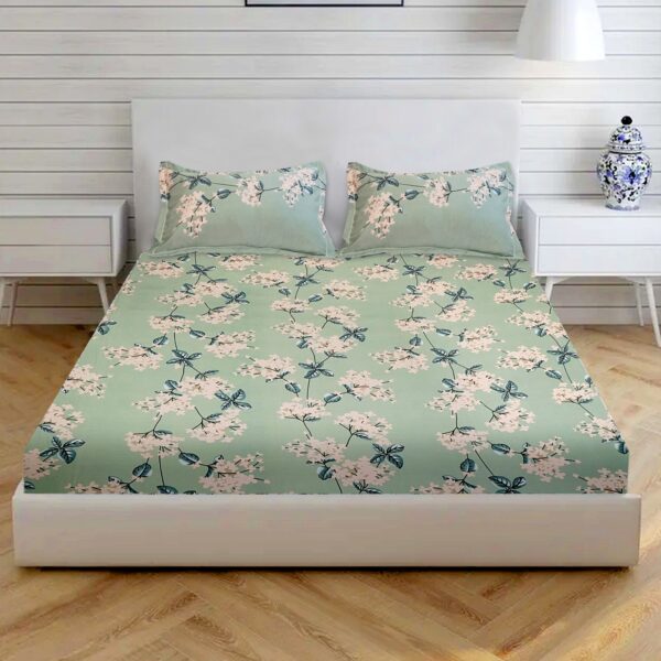 Fitted Glace Cotton Double Bed Sheet with 2 Pillow Cover 90 x 100 Inches (Pastachio Green) - Image 8