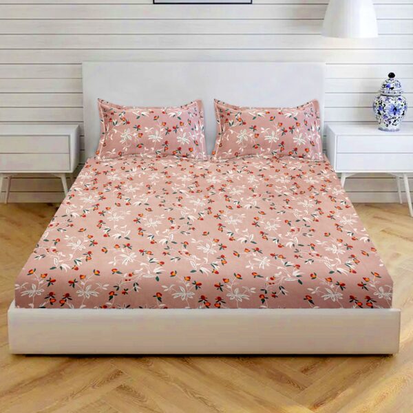 Fitted Glace Cotton Double Bed Sheet with 2 Pillow Cover 90 x 100 Inches (Latte Brown) - Image 3