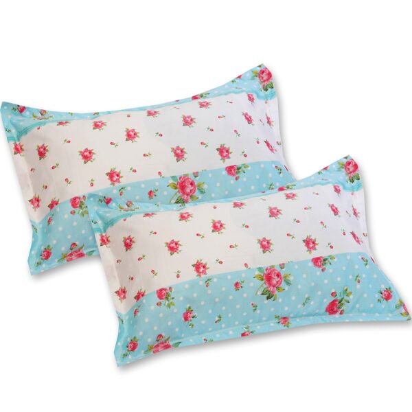 Fitted Glace Cotton Double Bed Sheet with 2 Pillow Cover 90 x 100 Inches (White & Pink) - Image 8