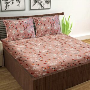 Glace Cotton Flat Double Bed Sheet with 2 Pillow Cover 90 x 100 Inches (Latte Brown)