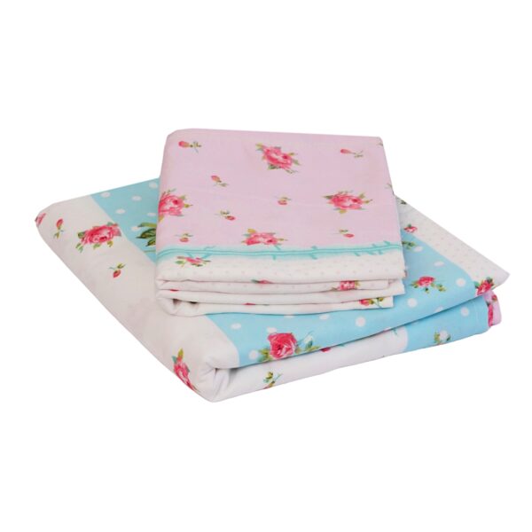 Fitted Glace Cotton Double Bed Sheet with 2 Pillow Cover 90 x 100 Inches (White & Pink) - Image 5