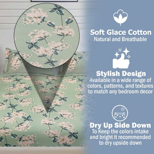 Fitted Glace Cotton Double Bed Sheet with 2 Pillow Cover 90 x 100 Inches (Pastachio Green) - Image 9