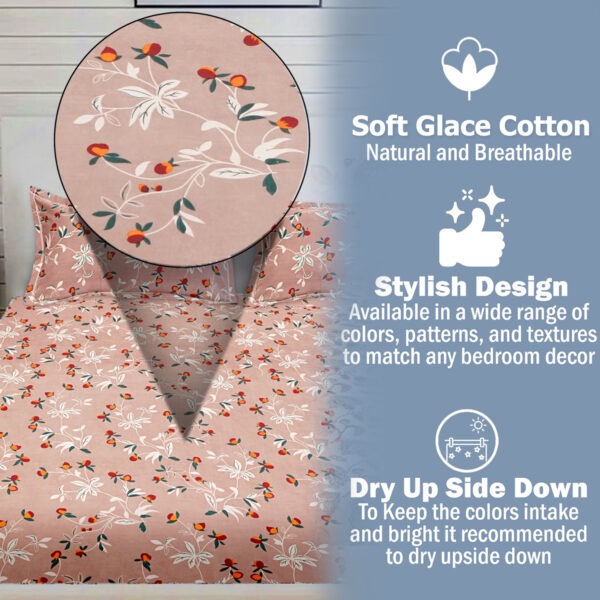 Fitted Glace Cotton Double Bed Sheet with 2 Pillow Cover 90 x 100 Inches (Latte Brown) - Image 2