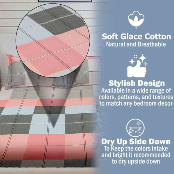 Glace Cotton Elastic Fitted Double Bed Sheet with 2 Pillow Cover 90 x 100 Inches (Multi-Color Checks) - Image 5
