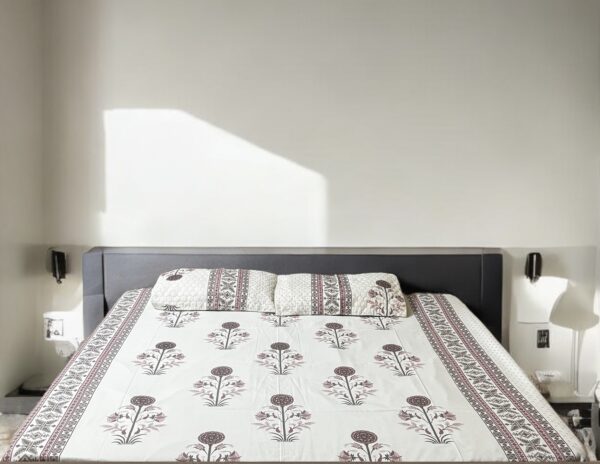 Pure Cotton Bedsheets for Double Bed with Quilted Pillows (90x100) - Image 11