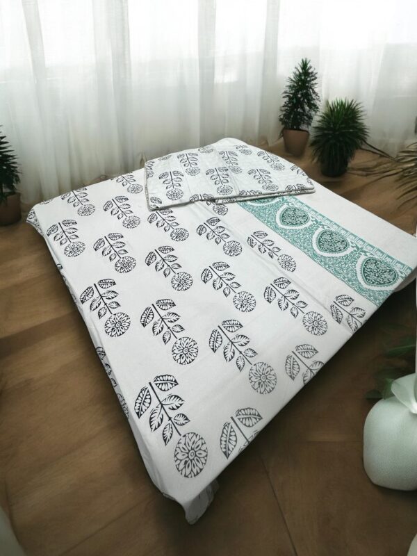Pure Cotton Bedsheets for Double Bed with Quilted Pillows (90x100) - Image 9