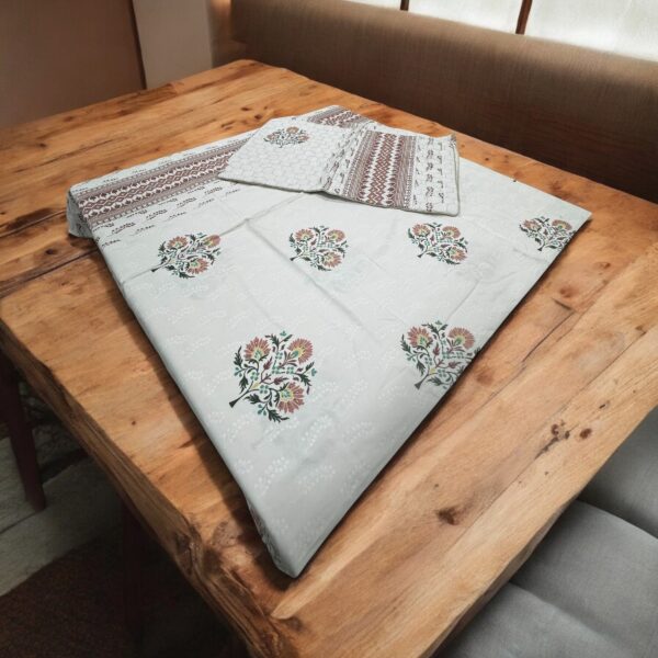 Pure Cotton Bedsheets for Double Bed with Quilted Pillows (90x100) - Image 4