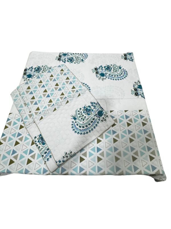 Pure Cotton Bedsheets for Double Bed with Quilted Pillows (90x100) - Image 3