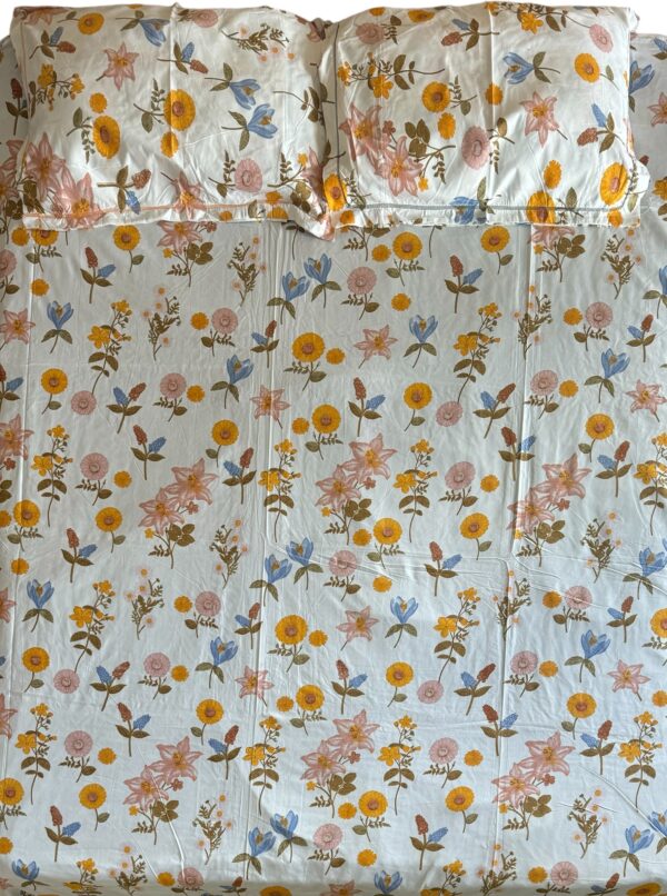 Floral Pure Cotton Bedsheets for Double Bed with 2 Pillow covers - Image 2