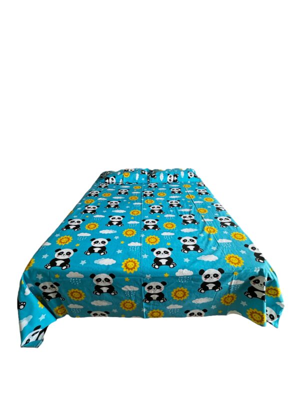 Smiling Panda print Kids' Cotton Bed Sheet (90x100) with 2 Pillow covers - Image 2