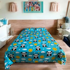 Smiling Panda print Kids' Cotton Bed Sheet (90x100) with 2 Pillow covers
