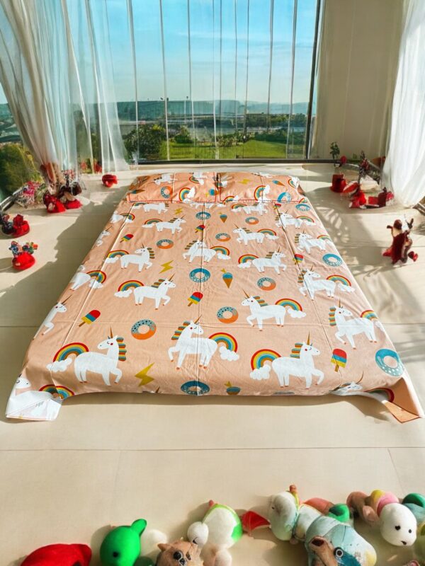 Unicorn print Kids' Cotton Bed Sheet (90x100) with 2 Pillow covers - Image 3