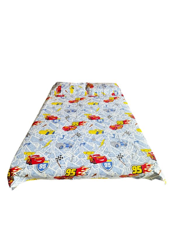Race Car print Kids' Cotton Bed Sheet (90x100) with 2 Pillow covers - Image 2