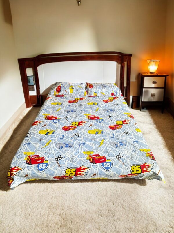 Race Car print Kids' Cotton Bed Sheet (90x100) with 2 Pillow covers - Image 3
