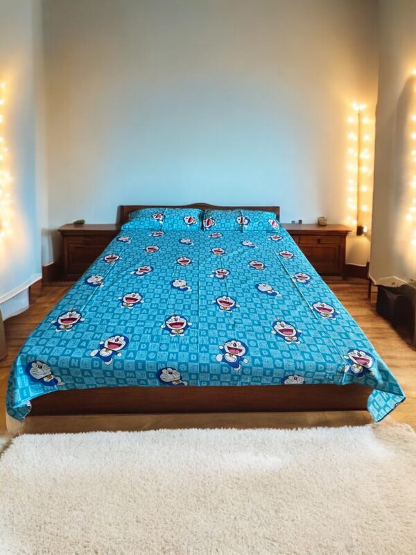 Doraemon print Kids' Cotton Bed Sheet (90x100) with 2 Pillow covers
