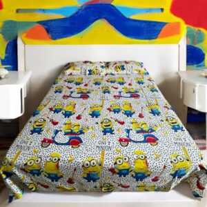 Minion print Kids' Cotton Bed Sheet (90x100) with 2 Pillow covers