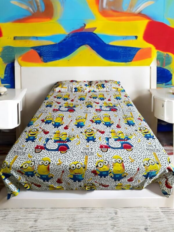 Minion print Kids' Cotton Bed Sheet (90x100) with 2 Pillow covers