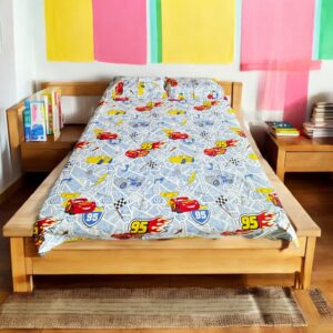 Race Car print Kids' Cotton Bed Sheet (90x100) with 2 Pillow covers