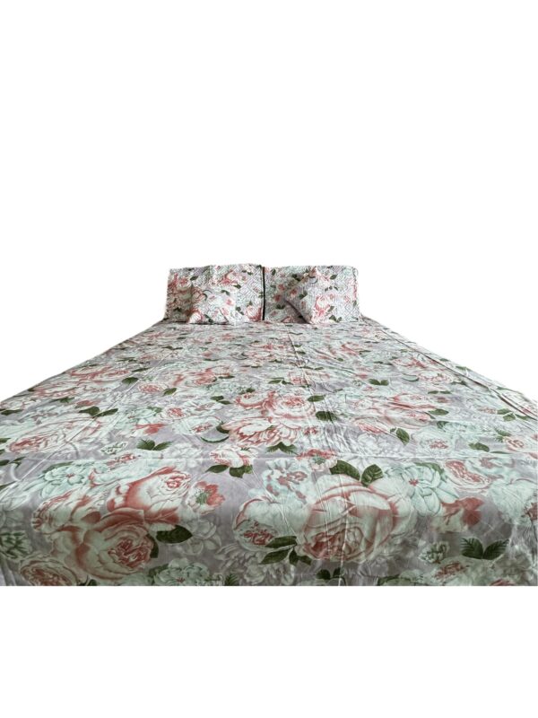 Pink Rose Cotton 5pcs Bedsheet set (1 Bedsheet + 2 Quilted Pillow Covers + 2 Cushion with covers) - Image 3