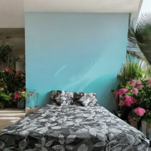 Grey Leaf cotton 5pcs Bedsheet set (1 Bedsheet + 2 Quilted Pillow Covers + 2 Cushion with covers)