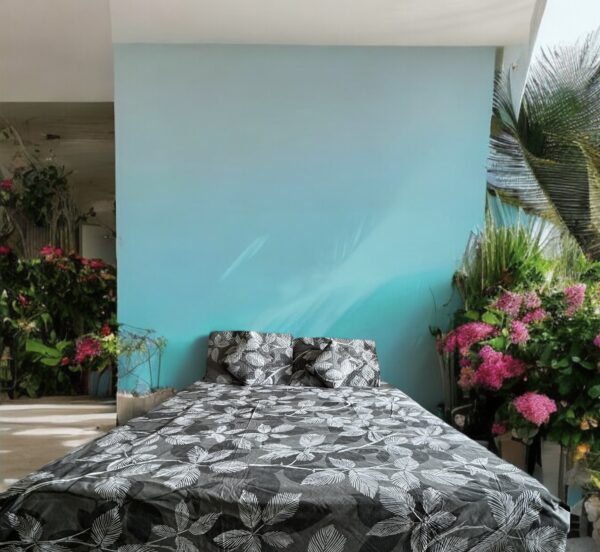 Grey Leaf cotton 5pcs Bedsheet set (1 Bedsheet + 2 Quilted Pillow Covers + 2 Cushion with covers)
