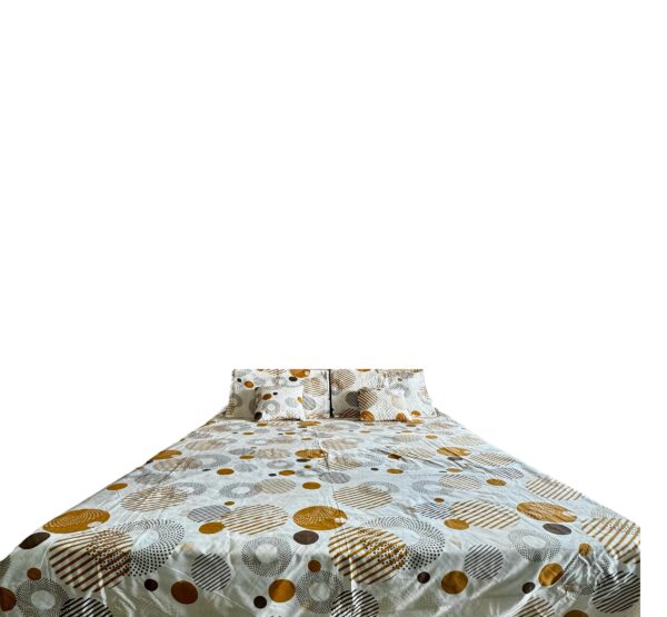 Circle print cotton 5pcs Bedsheet set (1 Bedsheet + 2 Quilted Pillow Covers + 2 Cushion with covers) - Image 2