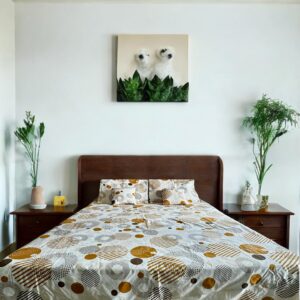 Circle print cotton 5pcs Bedsheet set (1 Bedsheet + 2 Quilted Pillow Covers + 2 Cushion with covers)