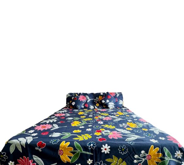 Floral cotton 5pcs Bedsheet set (1 Bedsheet + 2 Quilted Pillow Covers + 2 Cushion with covers) - Image 4