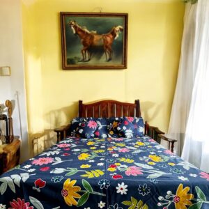 Floral cotton 5pcs Bedsheet set (1 Bedsheet + 2 Quilted Pillow Covers + 2 Cushion with covers)