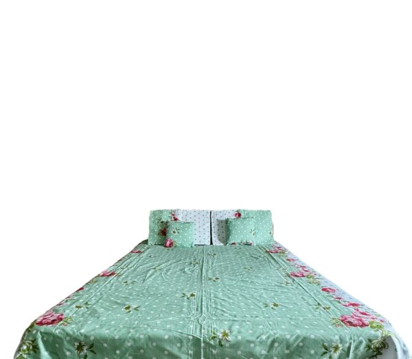Lime green cotton 5pcs Bedsheet set (1 Bedsheet + 2 Quilted Pillow Covers + 2 Cushion with covers) - Image 4