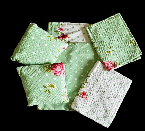 Lime green cotton 5pcs Bedsheet set (1 Bedsheet + 2 Quilted Pillow Covers + 2 Cushion with covers) - Image 2