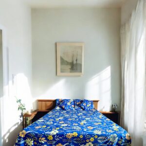Royale Blue cotton 5pcs Bedsheet set (1 Bedsheet + 2 Quilted Pillow Covers + 2 Cushion with covers)