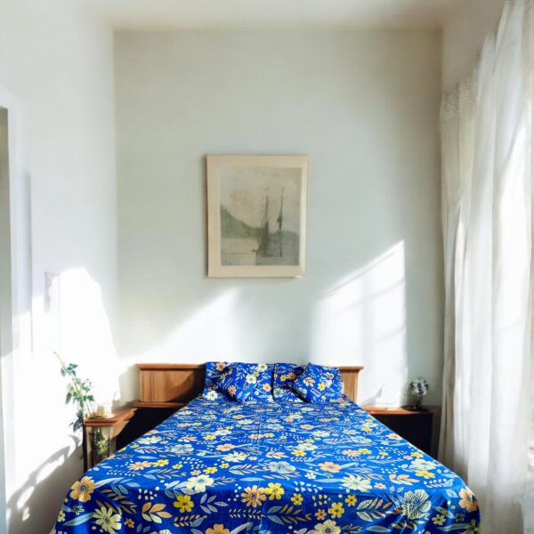 Royale Blue cotton 5pcs Bedsheet set (1 Bedsheet + 2 Quilted Pillow Covers + 2 Cushion with covers)