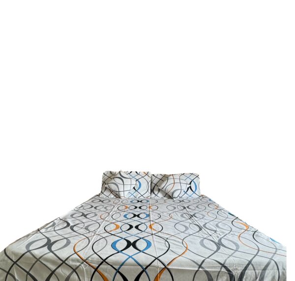 Wave print cotton 5pcs Bedsheet set (1 Bedsheet + 2 Quilted Pillow Covers + 2 Cushion with covers) - Image 8