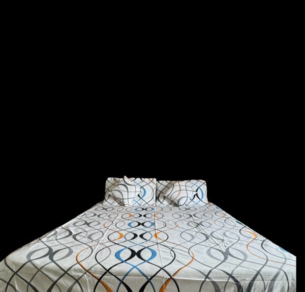 Wave print cotton 5pcs Bedsheet set (1 Bedsheet + 2 Quilted Pillow Covers + 2 Cushion with covers) - Image 5