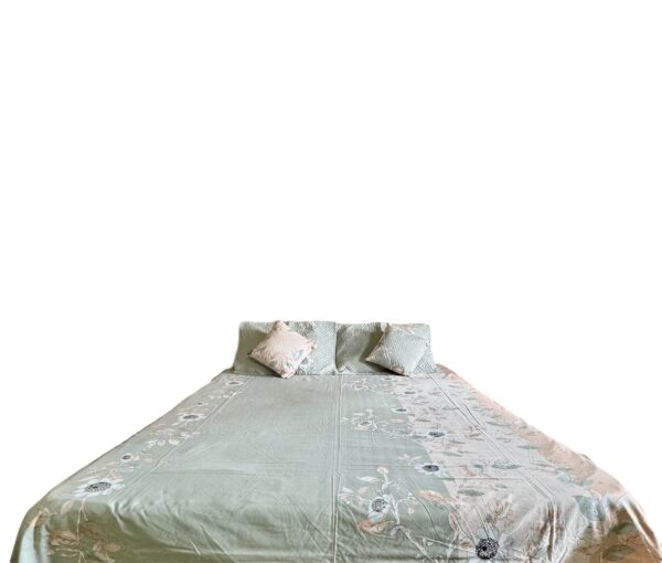 Mint Green cotton 5pcs Bedsheet set (1 Bedsheet + 2 Quilted Pillow Covers + 2 Cushion with covers) - Image 7