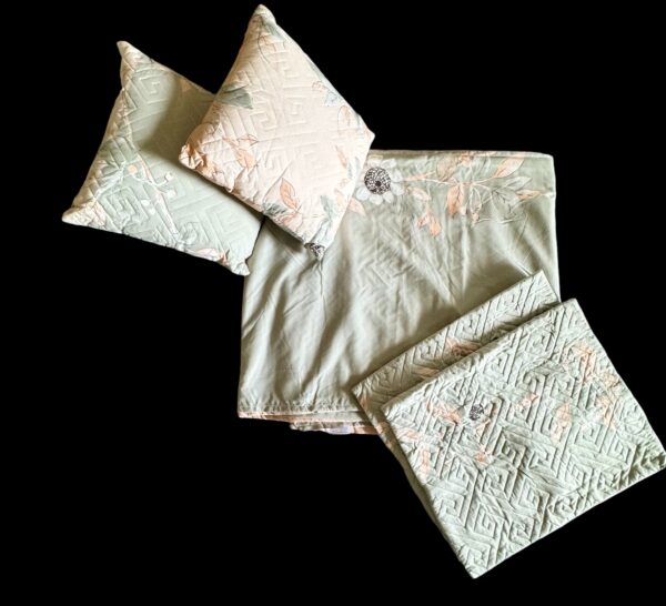 Mint Green cotton 5pcs Bedsheet set (1 Bedsheet + 2 Quilted Pillow Covers + 2 Cushion with covers) - Image 6