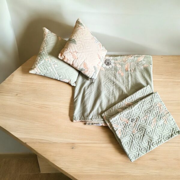 Mint Green cotton 5pcs Bedsheet set (1 Bedsheet + 2 Quilted Pillow Covers + 2 Cushion with covers) - Image 8