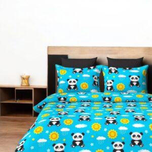 Smiling Panda print Kids' Cotton Bed Sheet (90x100) with 2 Pillow covers