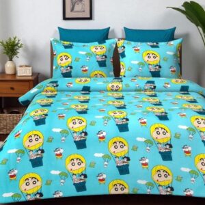 Shin Chan print Kids' Cotton Bed Sheet (90x100) with 2 Pillow covers