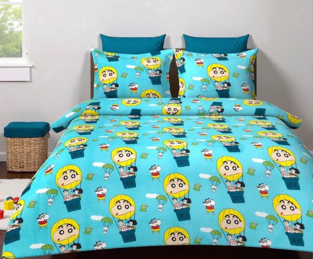 Shin Chan print Kids' Cotton Bed Sheet (90x100) with 2 Pillow covers - Image 2