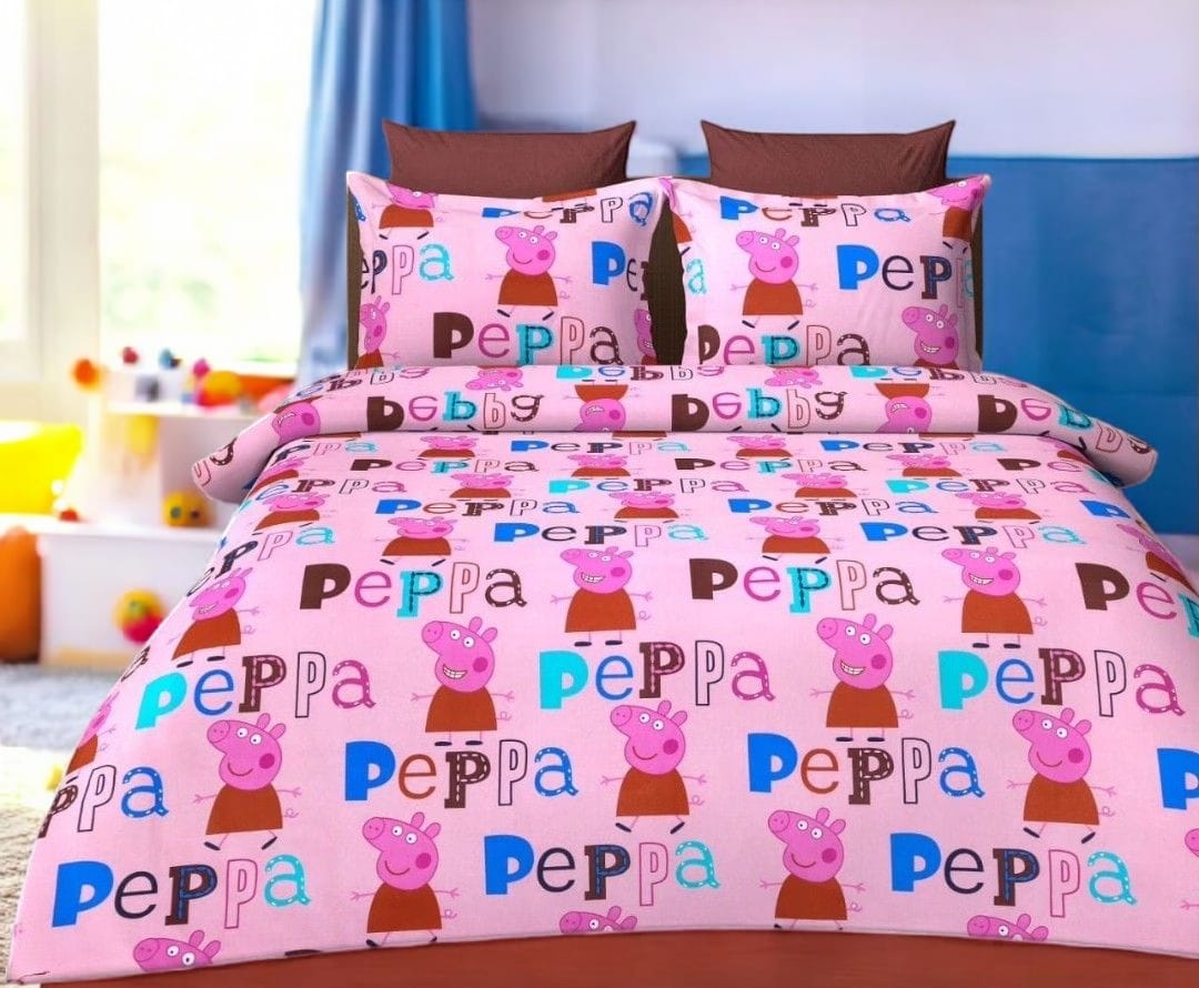 Peppa print Kids' Cotton Bed Sheet (90x100) with 2 Pillow covers