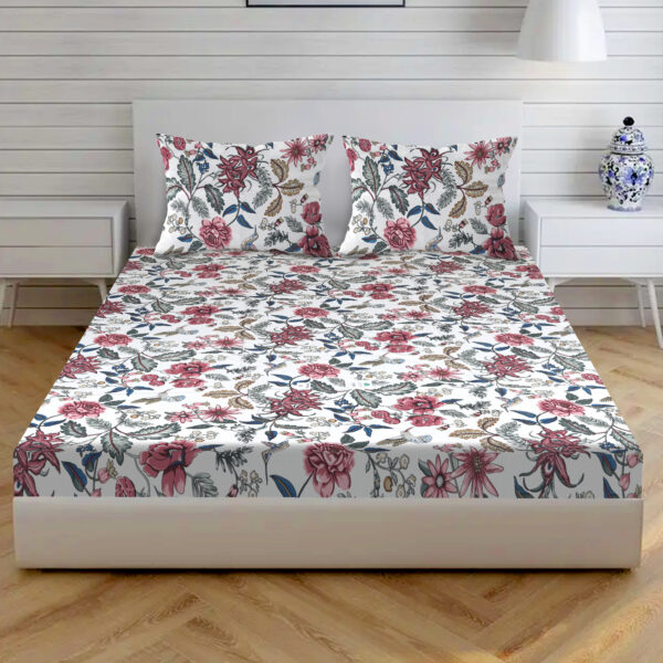 White Floral Pure cotton Bedsheets for Double Bed with 2 Pillow covers (100x108 Inches) - Image 6