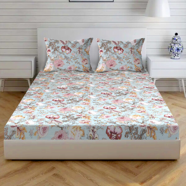 Mint Green Pure cotton Bedsheets for Double Bed with 2 Pillow covers (100x108 Inches) - Image 2