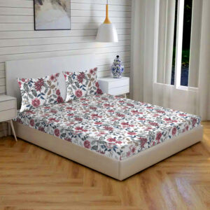 White Floral Pure cotton Bedsheets for Double Bed with 2 Pillow covers (100x108 Inches)