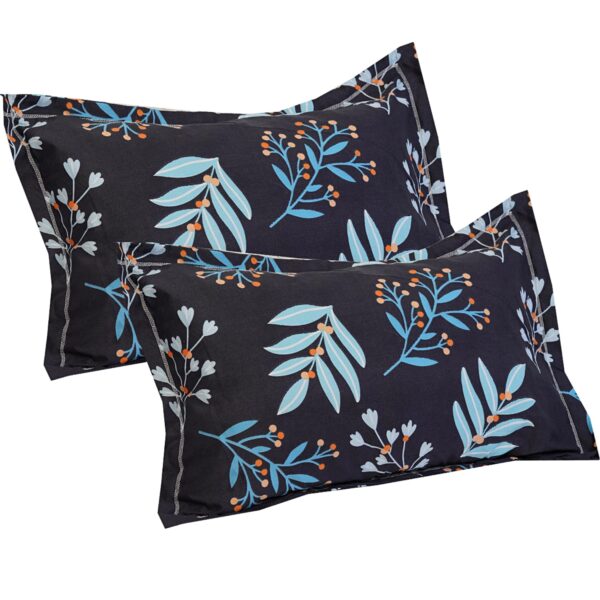 Fitted Glace Cotton Double Bed Sheet with 2 Pillow Cover (90 x 100 Inches) Leaf Print - Image 3
