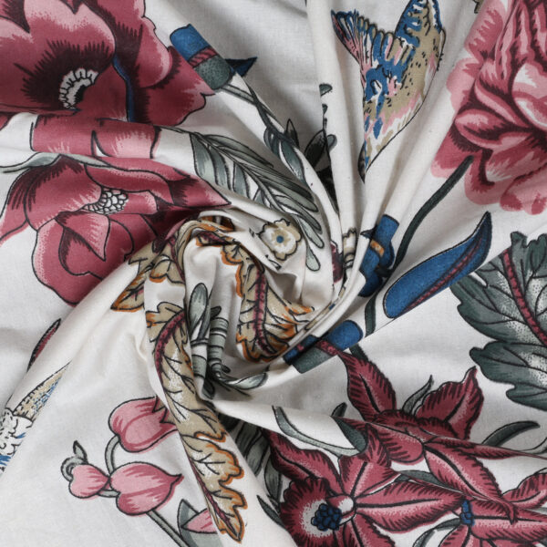 White Floral Pure cotton Bedsheets for Double Bed with 2 Pillow covers (100x108 Inches) - Image 2