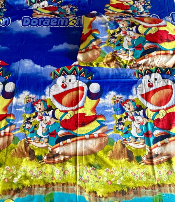 Doreamon Kids' glace cotton Bed Sheet (90x100) with 2 Pillow covers - Image 2