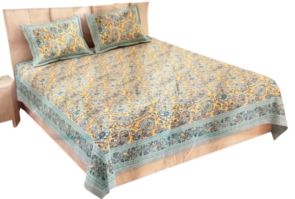 Pure cotton Printed Bedsheets for Double Bed with 2 Pillow covers (90x108 Inches) -Yellow - Image 4